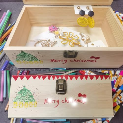 Image of 2 Pack Wooden Box with Hinged Lid & Compartments - Natural Craft Storage Organizer for Jewelry, Art Supplies, DIY Projects | Handmade Gift Box for Home