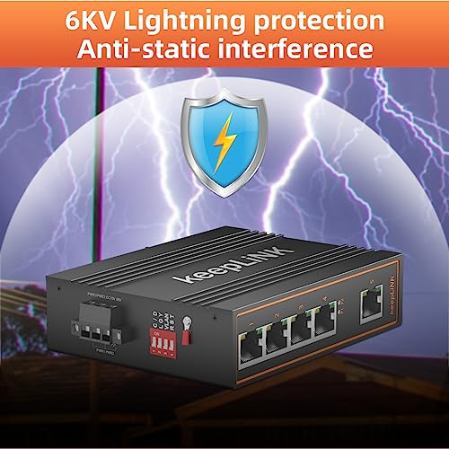 Image of 5 Port Gigabit Industrial PoE Switch Unmanaged, 125W Ethernet Din Rail Switch, IP40 Operating Temperature Range of -30 - 75C (-22 - 167F)