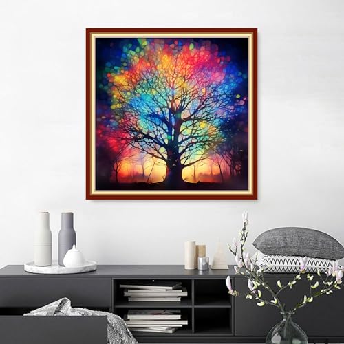 Image of Joyhoor Cross Stitch Kits for Beginners Stamped Cross-Stitch Supplies Needlework preprint Embroidery Kits for Adults DIY Needlepoint Kits Embroidery Patterns 11CT-Noctilucent Tree 18.x18 inch