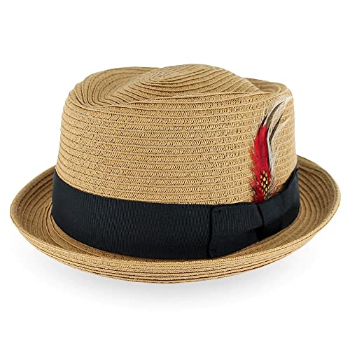 Image of Belfry Men /Women Summer Straw Pork Pie Trilby Fedora Hat in Blue, Tan, Black