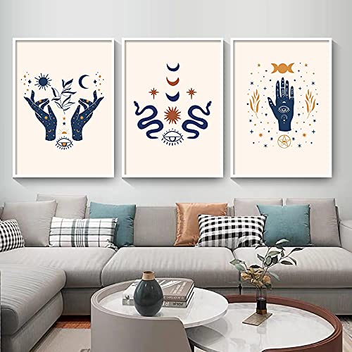 Affiches et impressions nordiques lune soleil art mural salon triptyque toile 70x100