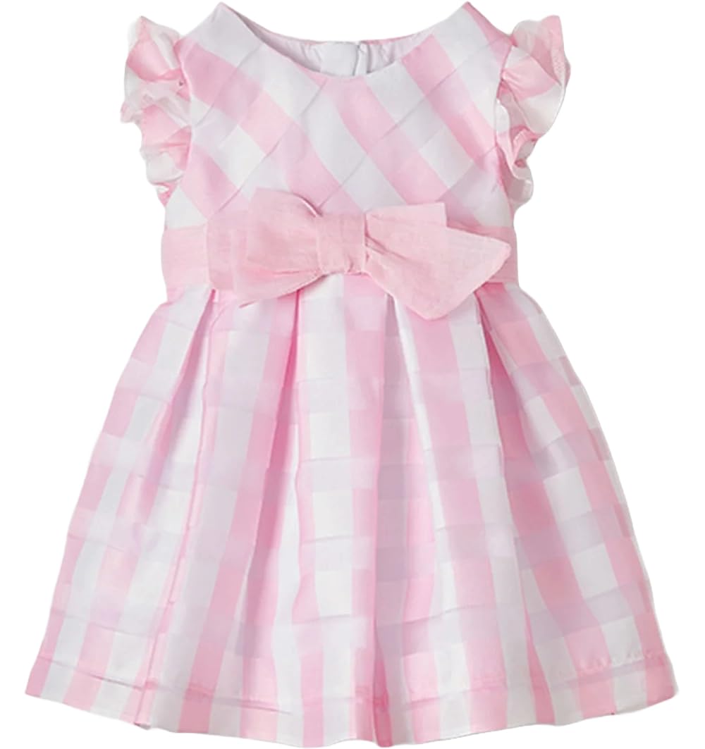 Generico Vestito Neonata Rosa Quadri con Fiocco 9 Mesi – Abito Elegante Cotone Leggero con Volant, Vestitino Estivo Cerimonia Neonata 1910