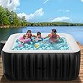 4-6 Person Inflatable Blow Up Hot Tub, Square Portable Hot Tub, Leak-Proof PVC Outdoor Spa with 130 Strong Air Jets, Insulated Cover, 73” X 73”X 25”