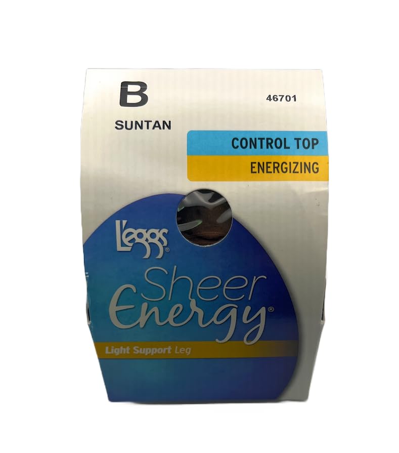 Women Sheer Energy Control Top Sheer toe Energizing Panty Hose, By Legs (B, Suntan)
