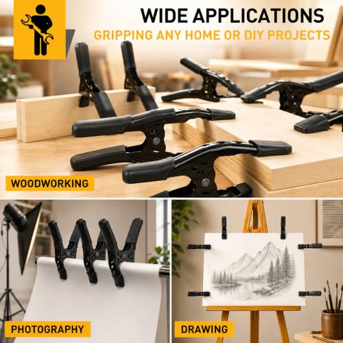 Image of 4-Piece 8-inch Spring Clamps, Heavy Duty Metal Woodworking Clips Spring Clips, 3.4 inch Jaw Opening, Photography Backdrops & DIY Projects