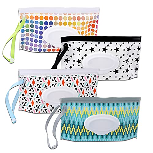 Image of FEBSNOW 4 Pack Baby Wipe Dispenser, Portable Wet Wipe Holder Container, Reusable Wipes Dispenser Cases, Lightweight Travel Wet Wipe Pouch