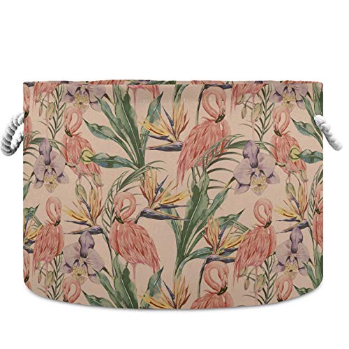Image of visesunny Storage Basket Flamingo Vintage Boho Style Nursery Hamper Basket Clothes Toy Storage Organizer Bin Box Collapsible Laundry Bag for Kid Room,Playroom,Bathroom,Living Room,Dorm,Office