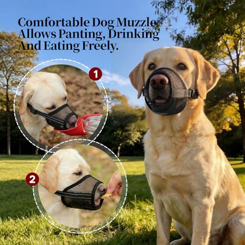 Image of 2 Pack Dog Muzzle, Soft Mesh Muzzles for Small Medium Large Dogs, Breathable Pet Muzzle Adjustable Dog Mouth Guard for Biting Chewing Grooming, Allow Drinking Panting, Black L