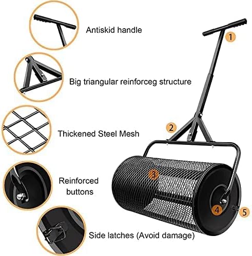 Compost Spreader, Manure Spreaders for Lawn and Garden Spreader, 24In Long Adjustable Handle Peat Moss Lawns Fertilizer for Garden Metal Mesh Basket Seed, Peat Moss Spreader