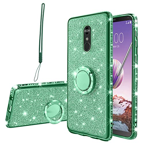 KuDiNi for LG Stylo 4 Case for Women Glitter Crystal TPU Protective Cover with Kickstand Strap for LG Q Stylus/LG Stylus 4/LG Stylo 4 Plus (Glitter Green)