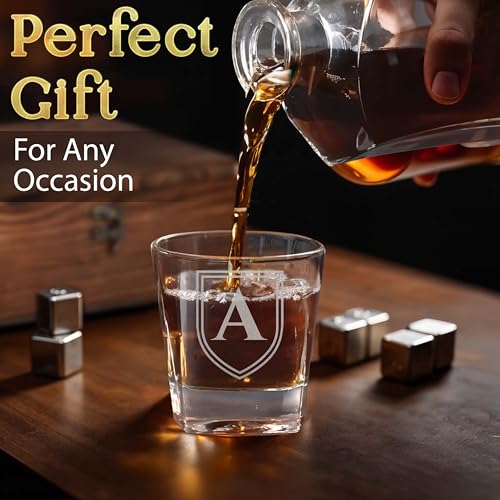Custom Engraved Monogram Year Whiskey Decanter Gift Set – 23 oz Liquor/Bourbon Decanter with Glasses, Whiskey Stones, & Tongs – Premium Whiskey Gift for Men, Husband, Dad, or Boyfriend - Image 6