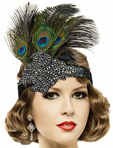 BALINCO Cerchietto con Piume di Pavone Anni '20 | Fascia con Paillettes Gatsby | Accessorio per Capelli Anni '20 | Per Donne