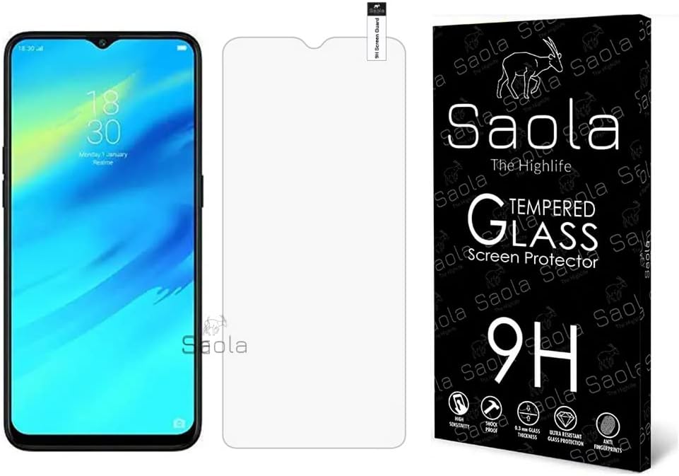 Saola 9H Clear Tempered Glass For Realme X2 Pro Cellphone (Pack Of 1) With Free Installation Kit. Full Screen Coverage - 6.5 Inch