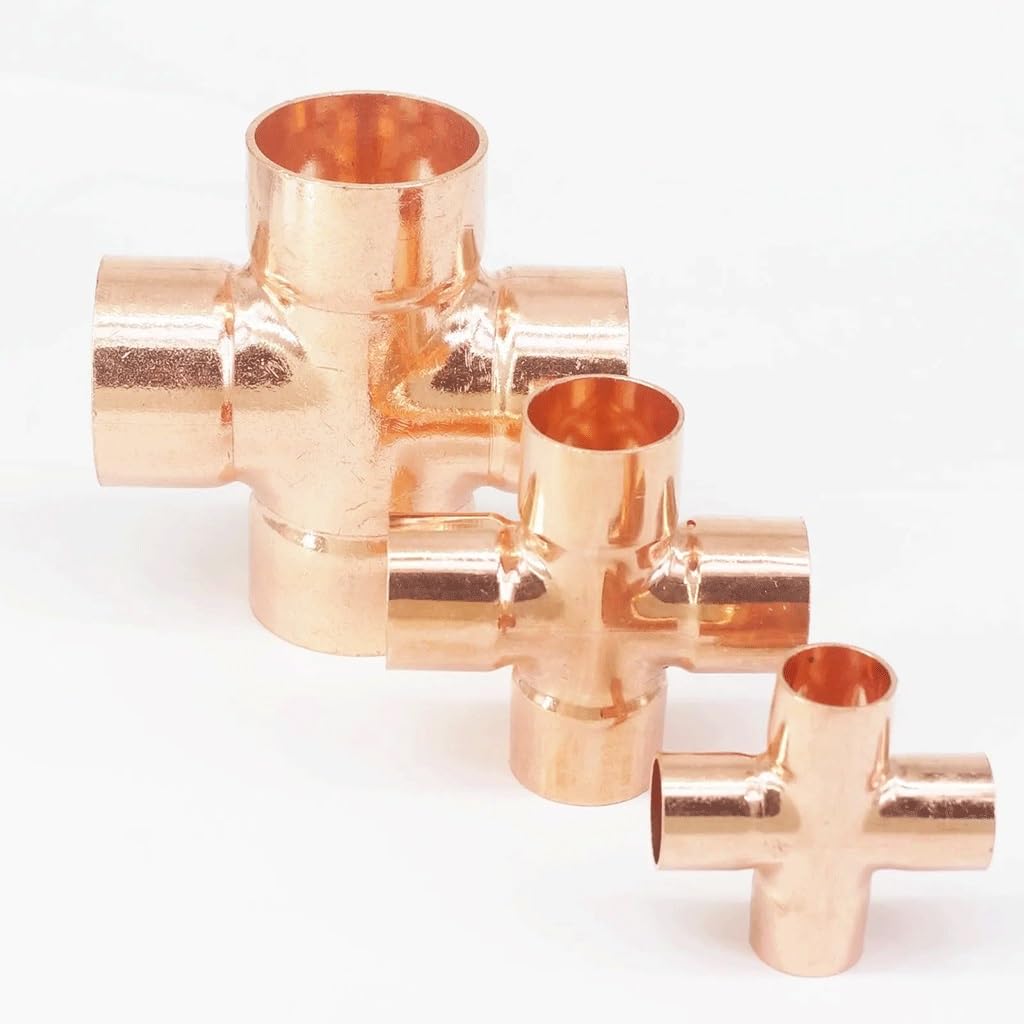 Accesorio de tubería, Adaptador de tubería de 4 vías con Extremo de Cobre en Cruz, for Accesorios de plomería, Conector Adaptador de tubería de latón de 4 vías.(16x1 mm)