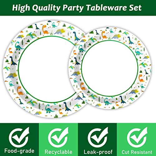 image for Wiooffen 96 Pc Dinosaur Party Plates, Napkins, Watercolor Birthday Tab