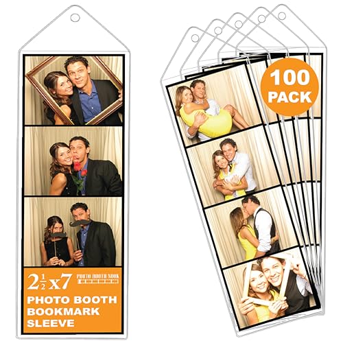 Photo Booth Nook | 2.5x7 Clear Bookmark Sleeves (100 Count) | Plastic Bookmark Sleeves for Photo Booth Strips | Display Your Memories in Style with Our Clear Bookmarks | Inserts Included