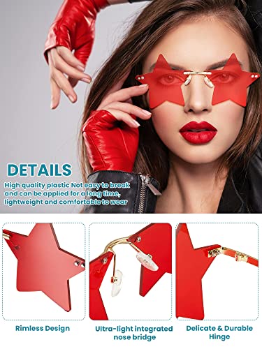 12 Pairs Star Shape Sunglasses Rimless Sun Glasses Colorful Fun Sunglasses Party Disco Accessories Women Trendy Cosplay Glasses Cute Personality Pentagram Eyewears for Women Men Costume, 12 Colors3