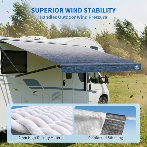 19.5oz Heavy Duty RV Awning Fabric Replacement, 5-Layer Rip-Stop No-Hole Vinyl Awning, Waterproof UV-Resistant RV Canopy for Camper, Trailer & Motorhome, Universal Fit 16FT (Fabric 15'2") - 4