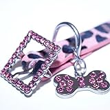 Small: Pink Leather, Animal Print, Rhinestone Dog Collar w/Bling Dog Bone Pendant & Faux Fur