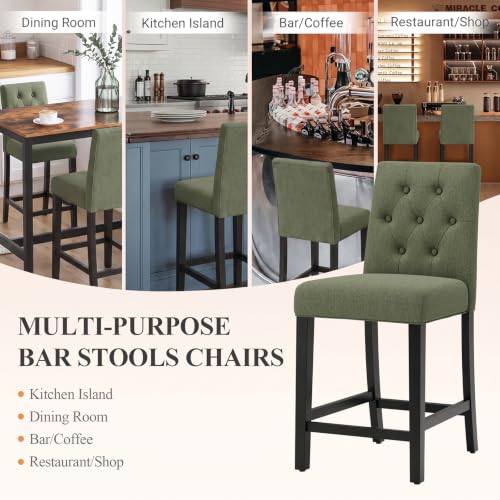 Image of MALOL Bar Stools Set of 6, Fabric Counter Height Bar Stools,Green