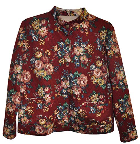 LA CERA Women's Printed Floral Quilt Snap Jacket, Plus Size, Mandarin Collar, Front Pockets, Machine Wash