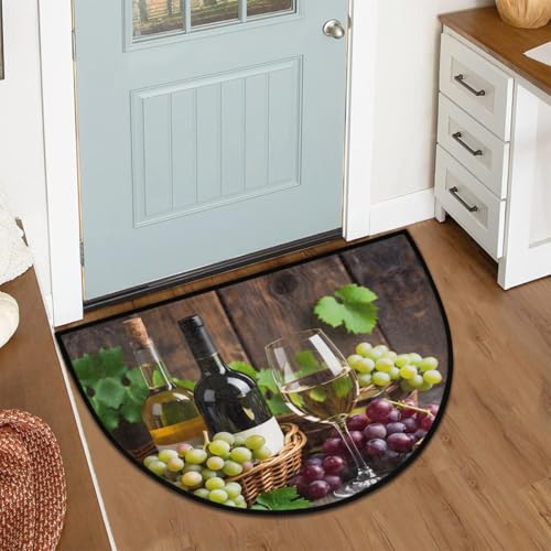 Image of cfpolar Half Round Door Mat Fruit Grapes Wine Leaves Non-Slip Semi Circle Area Rug Washable Half Moon Hearth Rugs for Indoor Outdoor Bathroom Kitchen Patio Runner Mat Laundry Room Home Decoration