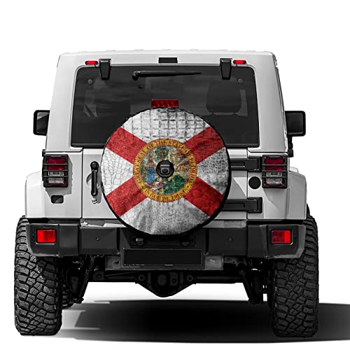 Image of Delerain Spare Tire Cover with Backup Camera Hole Florida Flag Wheel Covers Waterproof Dust-Proof UV Sun Universal Fit for RV Trailer RV SUV Truck (17 Inch for Diameter 31 inch-33 inch)