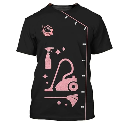 Famesale Unisex # 9 Fashion Housekeeping 3D Printing Tshirt For Women Men Housekeeper Stylist T-Shirt Fashion Cleaning Uniform Cosplay