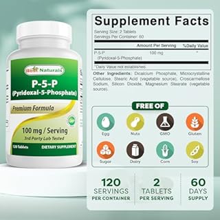 Best Naturals P5P Vitamin B6 (Pyridoxal 5 Phosphate) 100 mg/Serving - 120 Tablets - an Active Form of Vitamin B6.