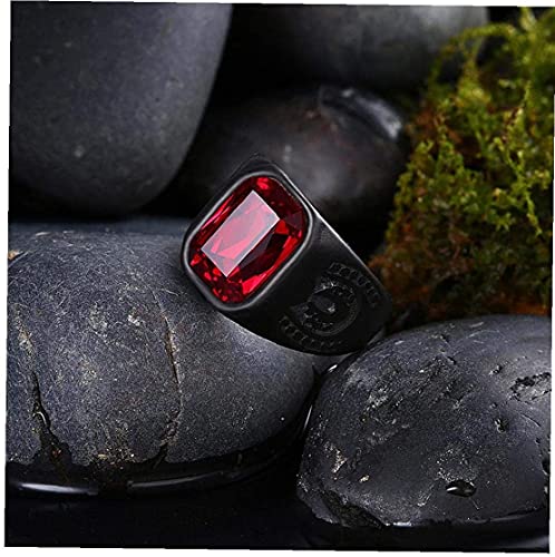 Anéis masculinos de aço de titânio anel masculino com zircão vermelho vintage formato quadrado fashi