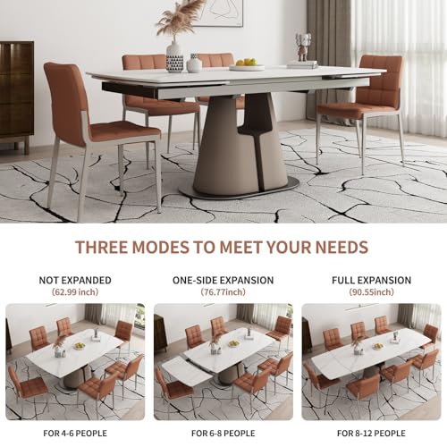 Modern-Dining-Table-Seats-8-10-Extendable-Sintered-Stone-Dining-Table-White-Top-Saddle-Leather-Pedestal-Table-90-in