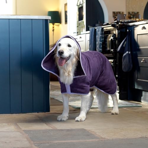 Lucky Paws® Hundebademantel – doppellagiger, Ultra-absorbierender & luxuriös weicher Bademantel Hund – Hunde in Minuten trocknen – Hundehandtuch & Hunde Bademantel in 1 (XXL, Aubergine)
