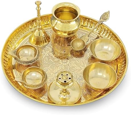NOBILITY Conjunto de latão Pooja Thali Puja Thali de 20 cm com pl...