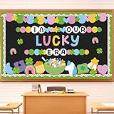 87Pcs St. Patrick's Day Bulletin Board Decorations Set Lucky Charm Unicorn Gold Coin Paper Cutouts Funny Shamrock March Classroom Decor for Chalkboard Window Wall Door Irish Party Home Office School