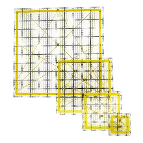 Quilting Rulers Sewing Ruler Acrylic Quilting Ruler Templates Precision Cutting Tools for Patchwork Fabric Sewing Supplies Yellow(2.5X2.5 4.5X4.5 6.5X6.5 10.5X10.5)