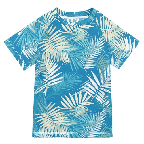 Palm Leaves Tropical Bathing Suit Kids Short Sleeves Baseball Shirts Swimwear Beach Tops 3T