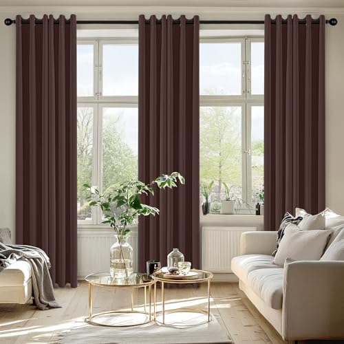 Image of MIULEE Blackout Curtains for Bedroom Living Room 2 Panels, Thermal Insulated Room Darkening Drapes Grommet Noise Reducing Light Blocking Window Treatments 84 Inches Long 40x84 Inch Dark Brown