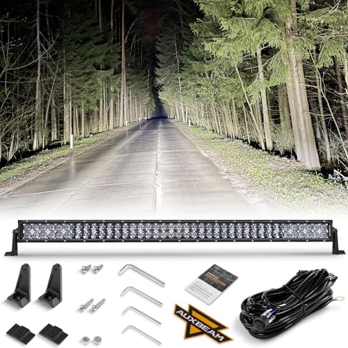 Auxbeam 42 Inch 240W LED Light Bar, 5D Lens Off Road Double Row Spot Flood Combo Lights, 24000 Lumens Driving Fog Work Light with Wiring Harness for SUV, ATV, UTV, Jeep, Truck, Pickup