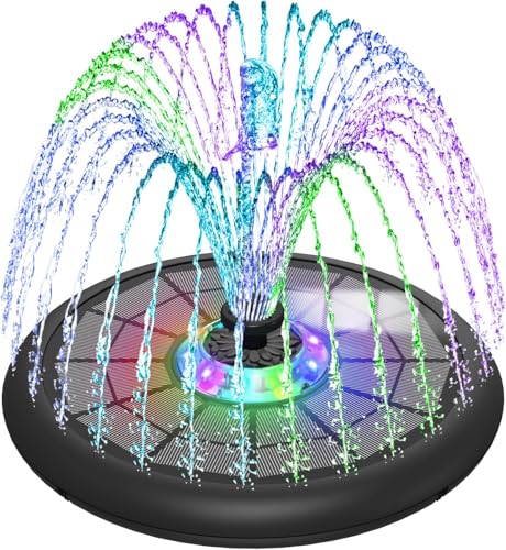 Solar Springbrunnen, SZMP 2025 Neu UFO Licht 5W, Glas Solar Teichpumpe mit 4000mAh Batterie, 7 Düsen & 4 Fixe Rohre Solar Wasserpumpe Solar Schwimmender Fontäne Pumpe für Garten, Teich, Vogel-Bad
