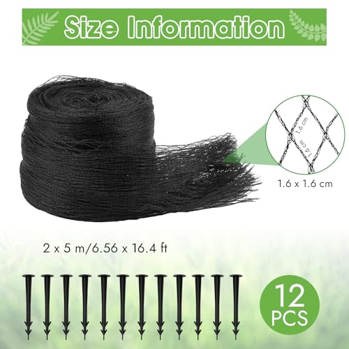 Teichnetz Feinmaschig, Vogelnetze Vogelschutznetz mit 12 Stück Bodenanker, Obstbaumnetz Laubnetz UV Beständig Schwarz für Teich Gartennetz Obstbäume Gemüse Schutznetz (2x5m)