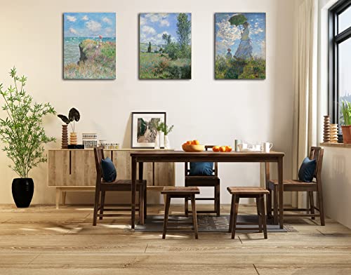 Okexckk Woman With A Parasol By Claude Monet - Oil Painting Impressionism Canvas Print Wall Art - Classic Artwork Pictures - 16"X24"X3 Panel #TOP2