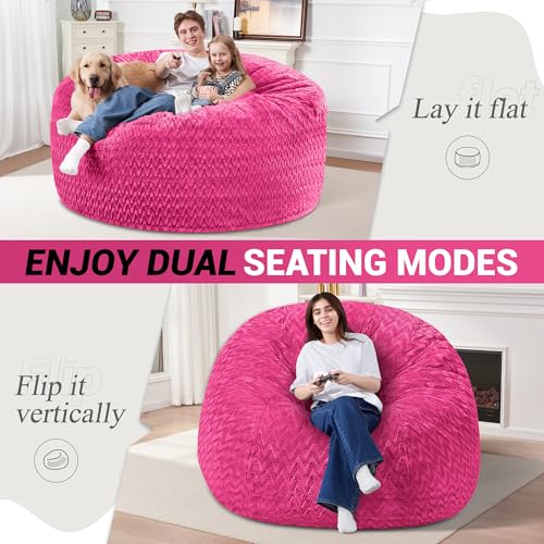 Image of 5FT Bean Bag Chair,Giant Bean Bag Chairs for Adults,Big Bean Bags with Memory Foam Filled, Large Beanbag Chairs with Chevron Plush Cover-Pink
