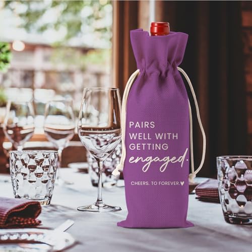 Image of Engaged Engagement Gifts for Couples Her Engagement Party Decorations | Engaged Wine Bag for Couple Women Pairs Well with Getting Engaged Wine Accessory Sets Purple