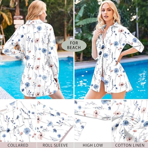 Image of HOTOUCH Women Boyfriend Shirts Button Down Long Sleeve Blouse Cuffed Sleeve Collared Shirt
