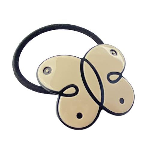 French Amie Mariposa beige marfil con borde negro 1 3/4 pulgadas celuloide hecho a mano en Francia cola de caballo antideslizante flexible elástico