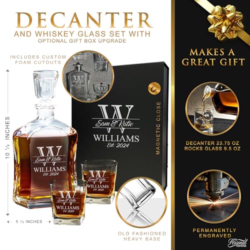 My Personal Memories Custom Engraved Couples Wedding Glass Decanter Gift Set - Personalized for Housewarming, Anniversary - Majestic Style (Decanter and 2 Glasses) - Image 4