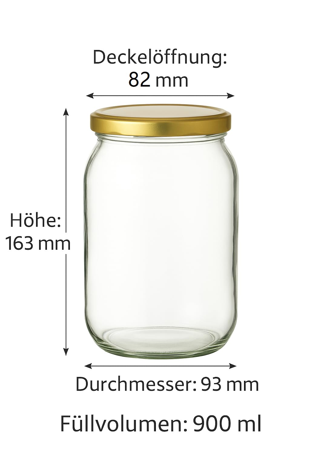 Einmachgläser mit schraubdeckel 900 ml 24er Set mit goldenen Deckel fi82 Einmachglas Einweckgläser - Vorratsgläser Glas luftdicht Twist Off - für Gurken Paprika Kompott Marmelade Honig Einmachen