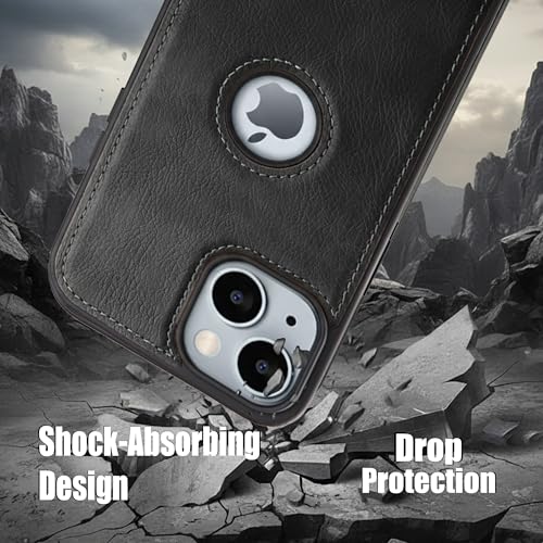 Image of Leather Case for Apple iPhone 14 Plus Premium Protective Stylish Slim Cover with Shockproof Raised Edges Black