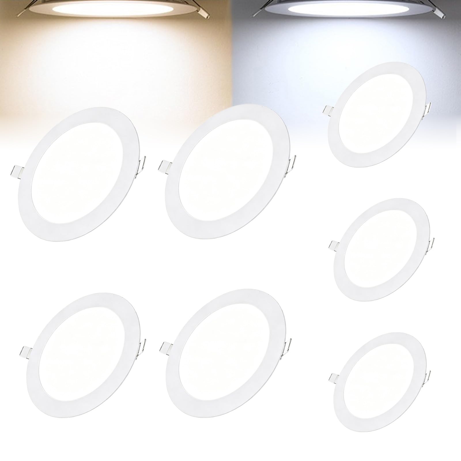 Tashace 12W Ultra Thin Round LED Recessed Flat Panel Ceiling Downlight(Warm Light,7pack)