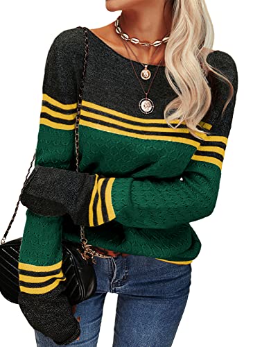 Image of Danedvi Womens Fall Fashion 2026 Sweaters Colorblock Lightweight Striped Crewneck Winter Trendy Pullover Tops
